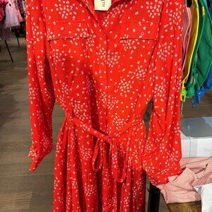 Orangy Red On 34th Ladies Flowy Dress